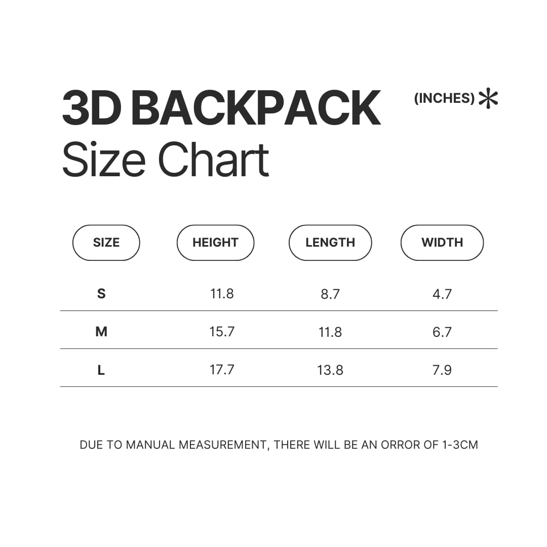 3D Backpack Size Chart - Darksiders Merch