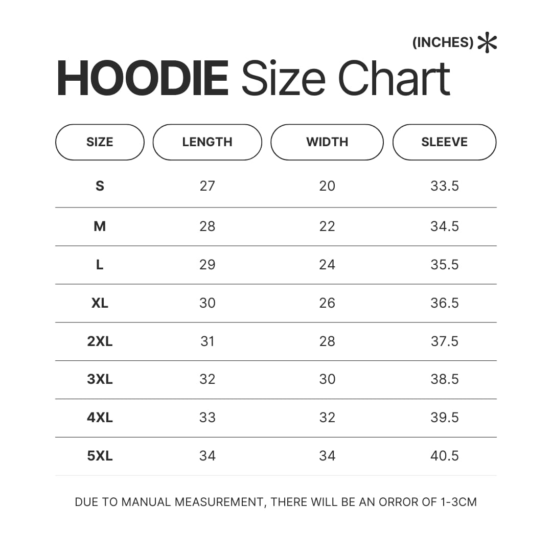 Hoodie Size Chart - Darksiders Merch