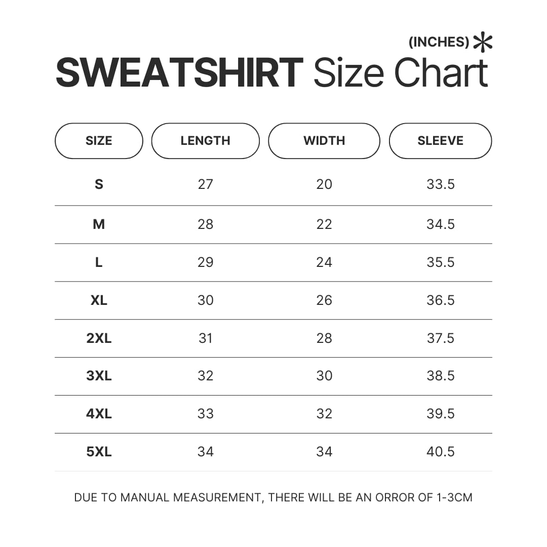 Sweatshirt Size Chart - Darksiders Merch