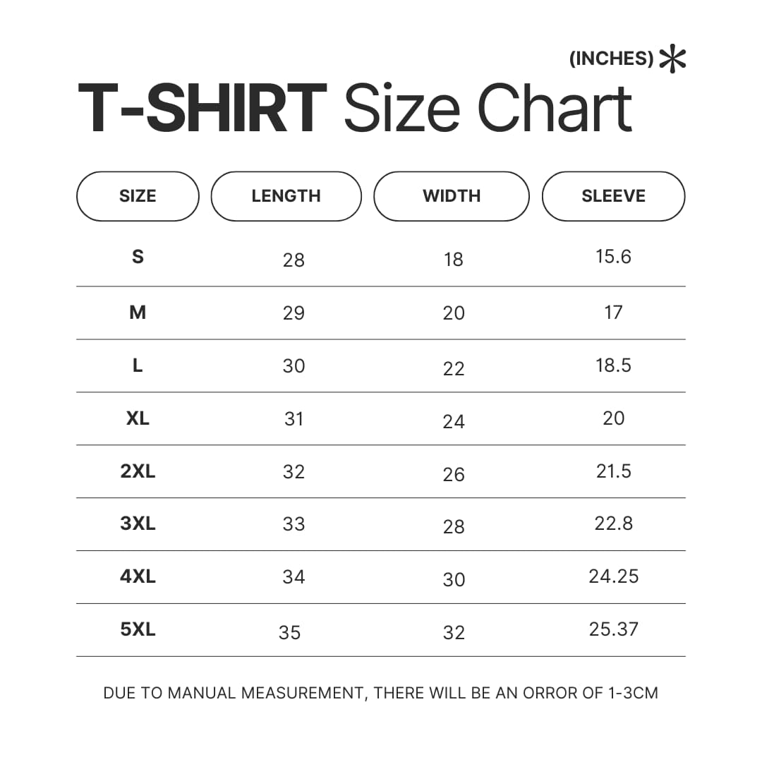 T shirt Size Chart - Darksiders Merch